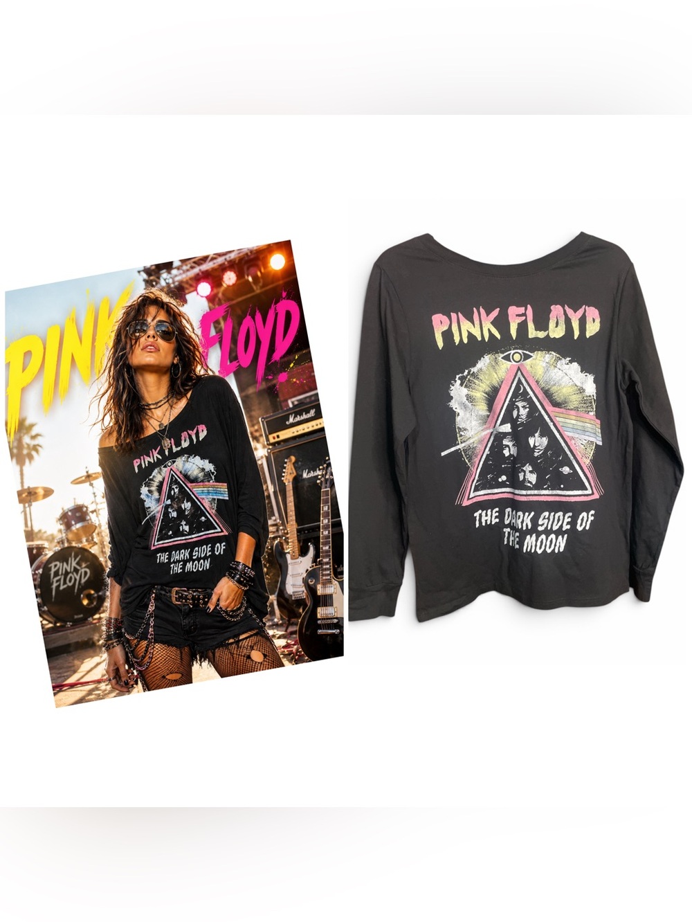 Pink Floyd Black Long Sleeve 'Dark Side of the Moon' Graphic Tee